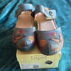 L'ARTISTE Teal Floral & Butterfly Mules